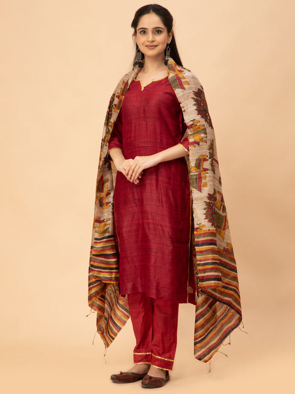 Fletcher Ghicha Silk Salwar Suit with Tussar Ghicha Silk Digital Print Duppatta